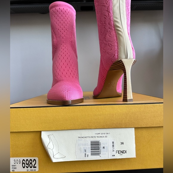Fendi Tronchetto Pointed Toe Ankle Boots – [Pink/Mesh] – New With Tags - Picture 1 of 6
